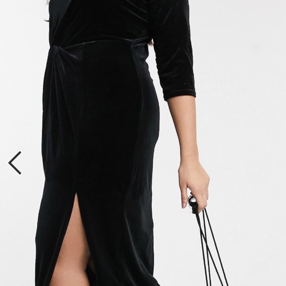 Simply Be Twist Front Velour Midi dress in Black - Picture 6 of 6